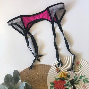 Victoria’s Secret Neon Pink, White, & Black Mesh Garter Belt